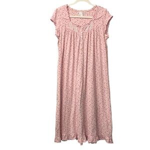 Eileen West Feminine Pink Heart Print Cotton Nightgown Cottagecore Size S